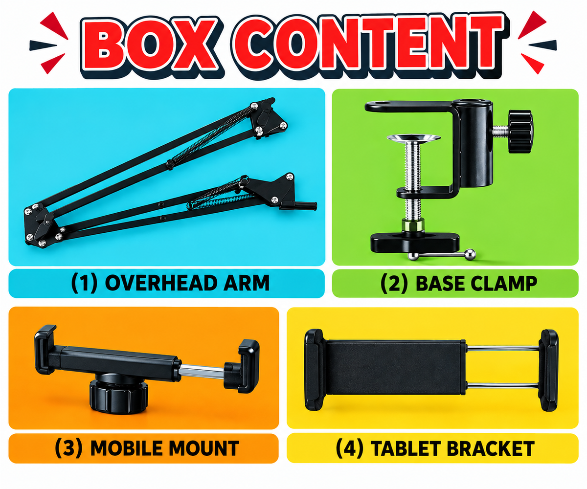 Flexible Phone Arm Stand | Desk Clamp Mobile Holder | Overhead Phone Mount for Recording, Drawing, Cooking, Online Classes & Live Streaming