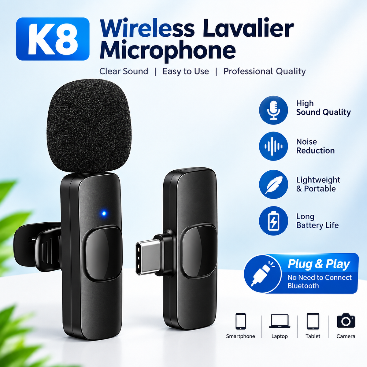 Wireless Lavalier Microphone Kit | Plug and Play Clip-On Mic with Type-C and Lightning Connectors | For Vlogging, Reels, Interviews and Live Streaming