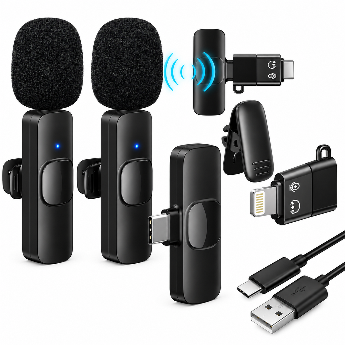 Wireless Lavalier Microphone | Plug & Play | Type-C + iPhone | Noise-Reducing Clip-On Mic