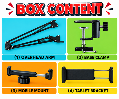 Flexible Phone Arm Stand | Desk Clamp Mobile Holder | Overhead Phone Mount for Recording, Drawing, Cooking, Online Classes & Live Streaming