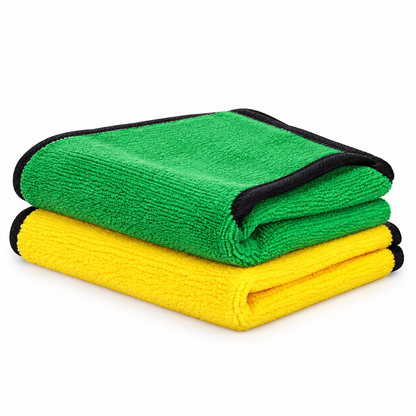Double-Sided Microfibre Car Wash Towel | Thick Plush, Super Absorbent, Scratch-Free Cleaning Cloth (Green and Yellow)