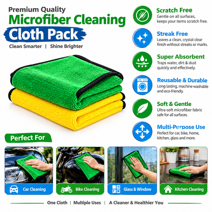 Double-Sided Microfibre Car Wash Towel | Thick Plush, Super Absorbent, Scratch-Free Cleaning Cloth (Green and Yellow)