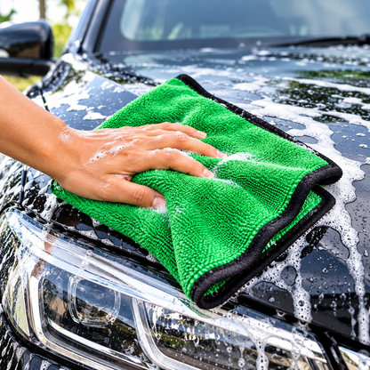 Double-Sided Microfibre Car Wash Towel | Thick Plush, Super Absorbent, Scratch-Free Cleaning Cloth (Green and Yellow)