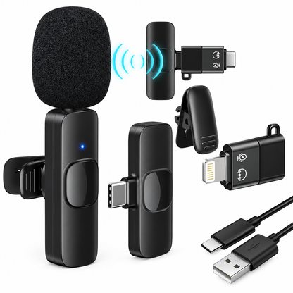 Wireless Lavalier Microphone Kit | Plug and Play Clip-On Mic with Type-C and Lightning Connectors | For Vlogging, Reels, Interviews and Live Streaming