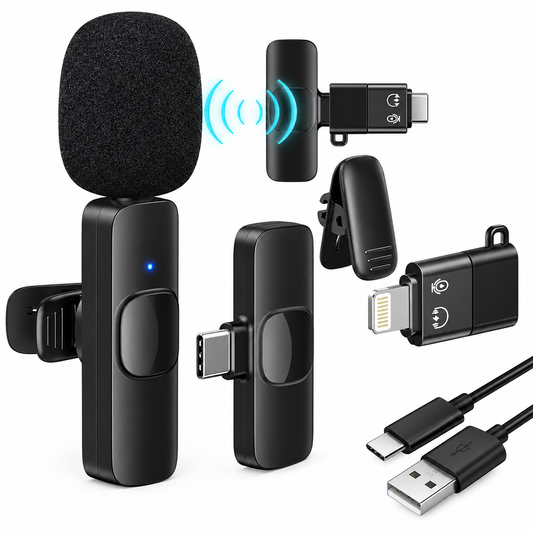 Wireless Lavalier Microphone Kit | Plug and Play Clip-On Mic with Type-C and Lightning Connectors | For Vlogging, Reels, Interviews and Live Streaming