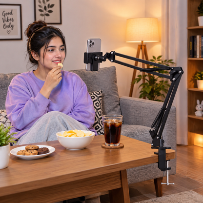 Flexible Phone Arm Stand | Desk Clamp Mobile Holder | Overhead Phone Mount for Recording, Drawing, Cooking, Online Classes & Live Streaming