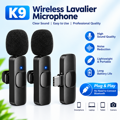 Wireless Lavalier Microphone | Plug & Play | Type-C + iPhone | Noise-Reducing Clip-On Mic