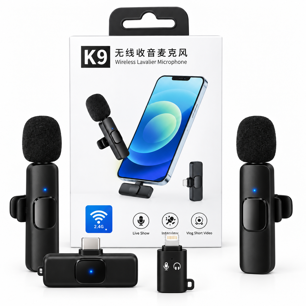 Wireless Lavalier Microphone | Plug & Play | Type-C + iPhone | Noise-Reducing Clip-On Mic