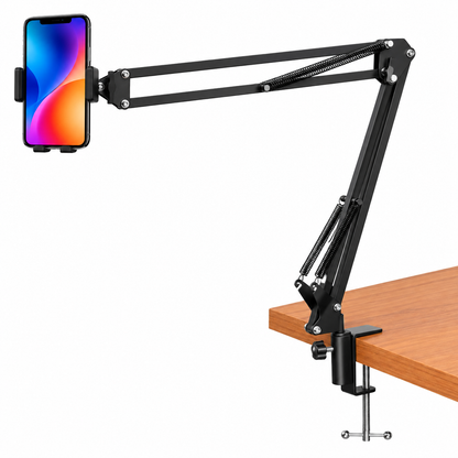 Flexible Phone Arm Stand | Desk Clamp Mobile Holder | Overhead Phone Mount for Recording, Drawing, Cooking, Online Classes & Live Streaming